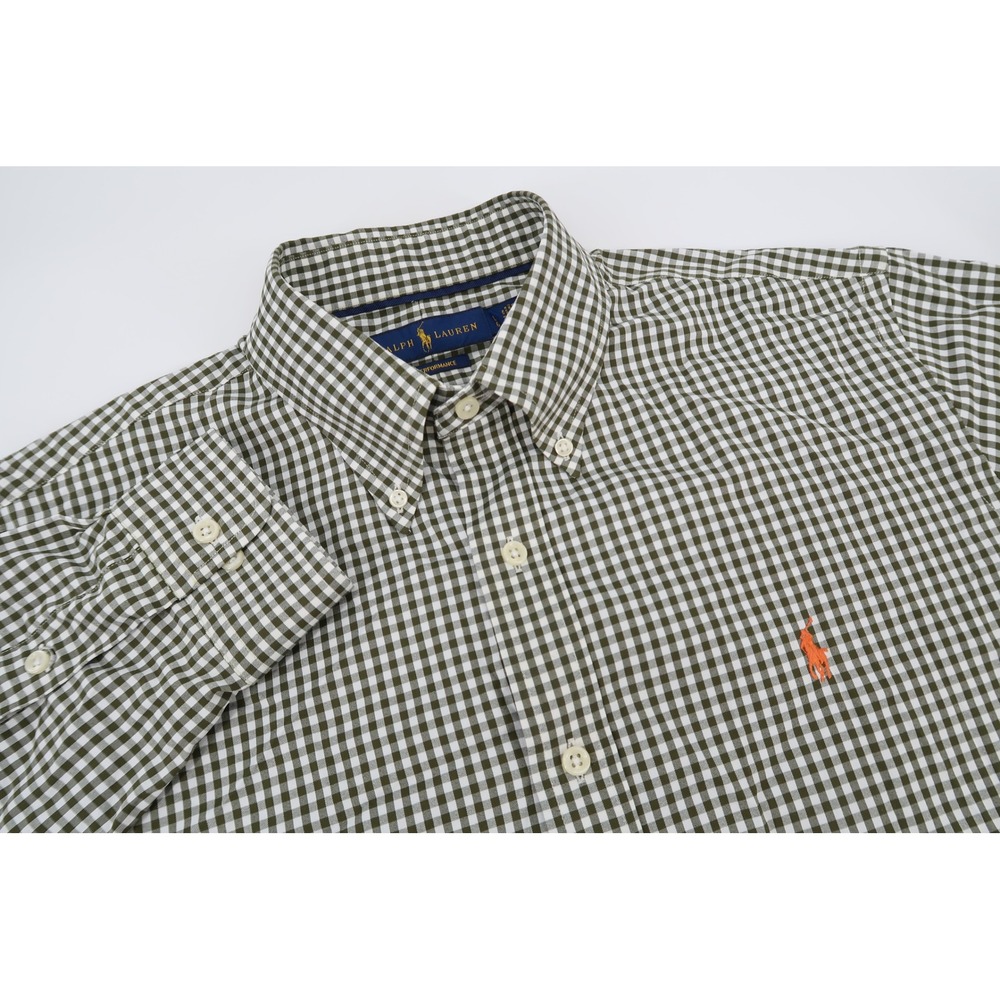Ralph Lauren Performance Shirt Mens Large Green White Gingham Checks Button Down
